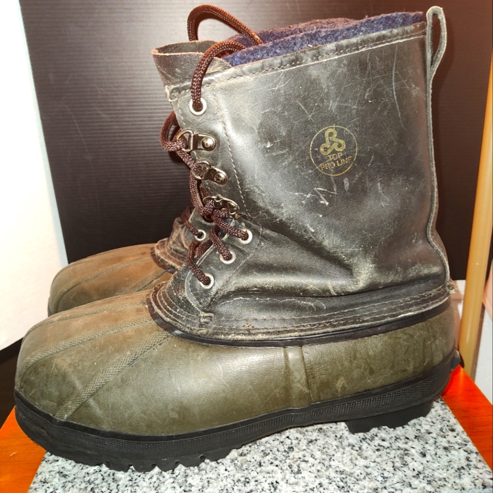 Pro Line Blizzard Plus Green Leather Winter Snow Boots Wool Lined Men's Size 10.